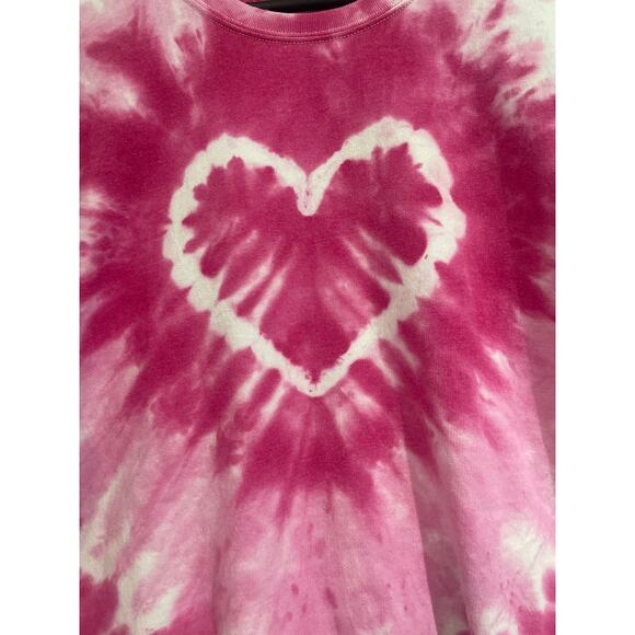 Urban Outfitters Heart Sweatshirt Pink OS Tie Dye LS Crew Neck Grunge School - Picture 2 of 3